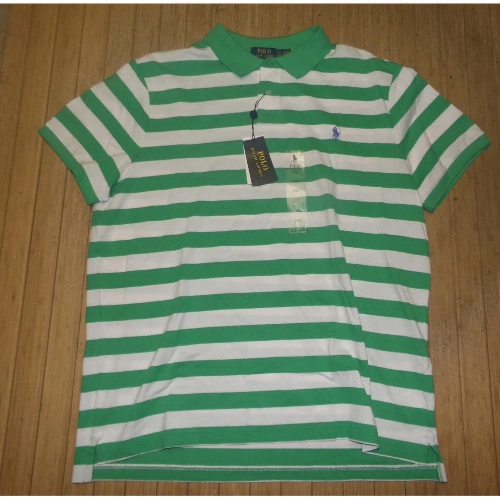 Polo Ralph Lauren Mens XXL Custom Fit Striped Polo Shirt Green White NWT